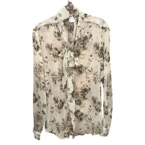 ASOS‎ Sheer Floral Tie Neck Blouse XS Romantic Chiffon Top